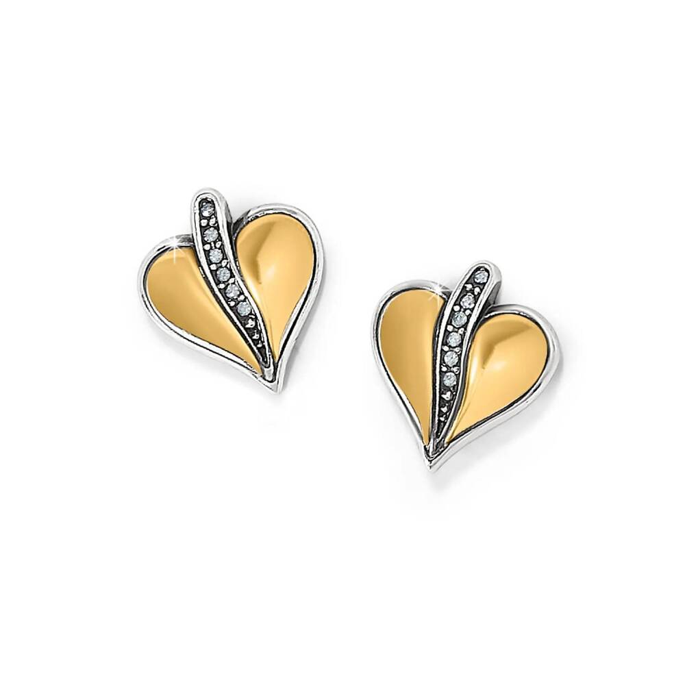 NEW BRIGHTON precious heart two tone post earrings in gold